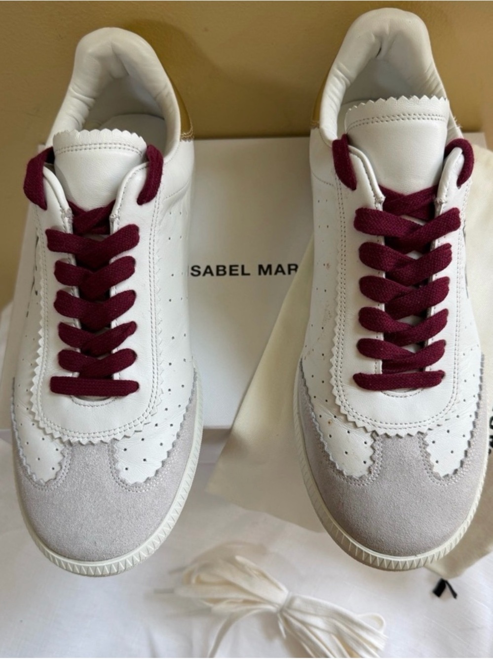 Isabel Marant White Sneakers with Gold Heel Accent and Graffiti Logo - Picture 10 of 10